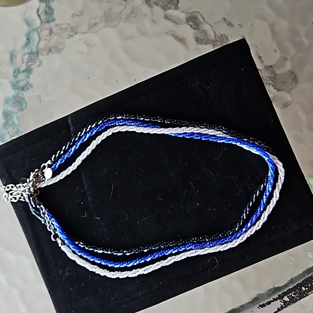 Beaded blue, white and dark blue necklace